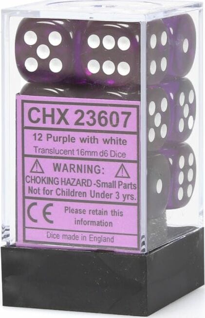 Translucent 16mm D6 Purple/white Dice Block™ (12 dice) - Image 2