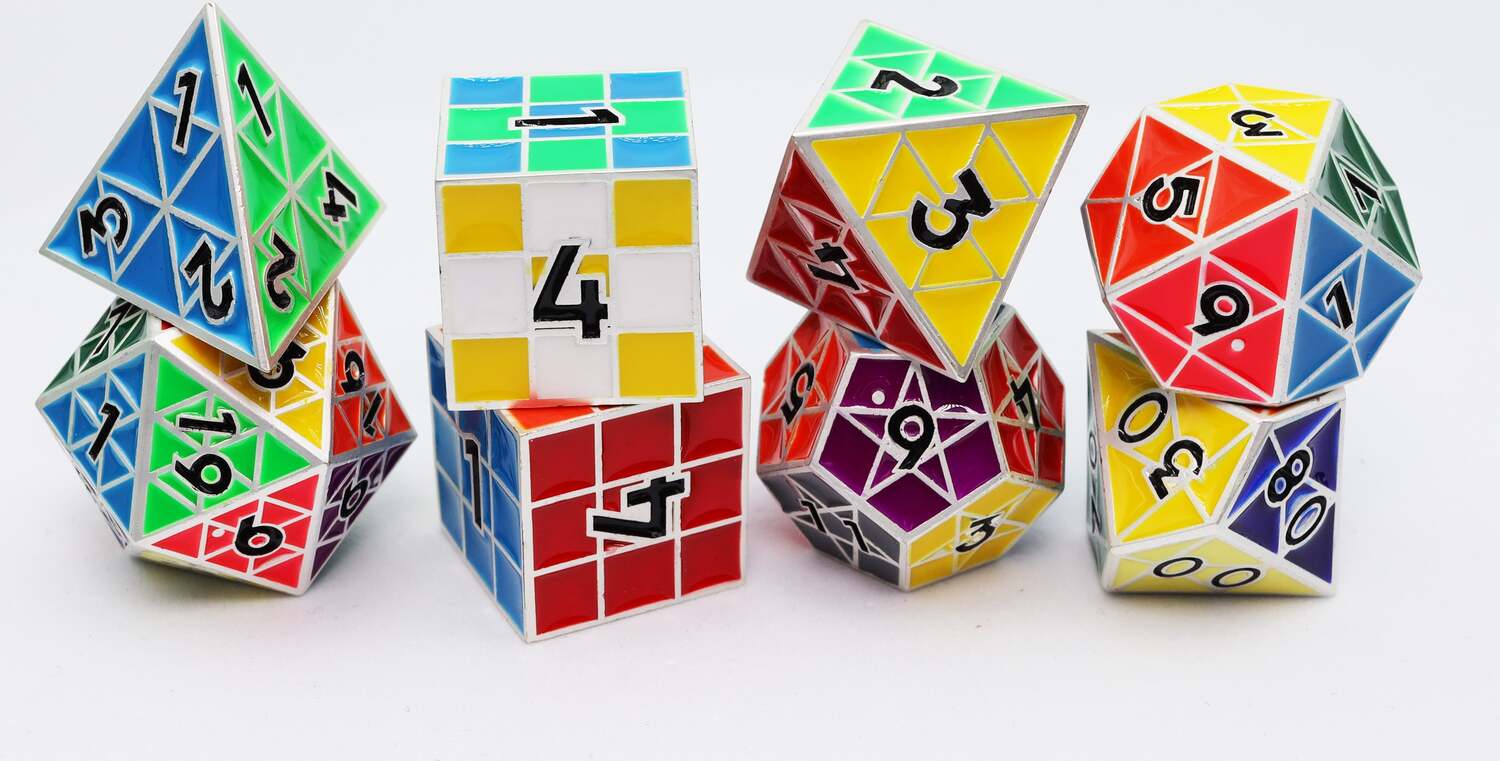 Puzzle Cube Dice Set Silver