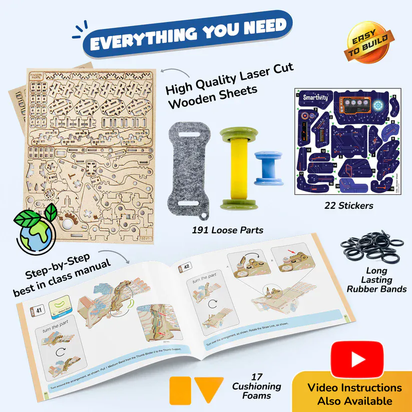 Robotic Mechanical Hand | Build-It-Yourself STEAM Toy | FREE Custom Stickers | 8 + Years - Image 4