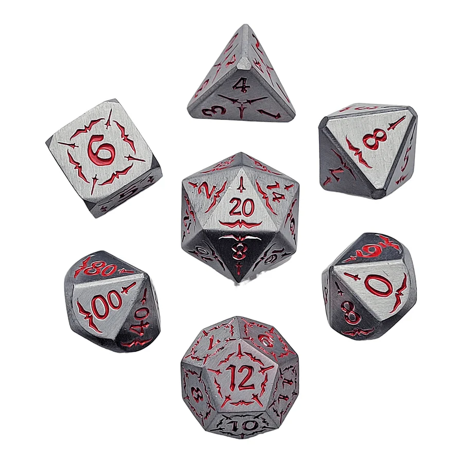 Rogue's Blade Silver Metal RPG Dice Set