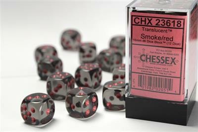 Translucent 16mm D6 Smoke/red Dice Block™ (12 dice)