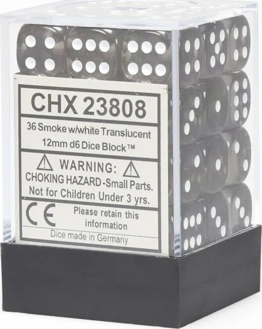 Translucent 12mm D6 Smoke/white Dice Block™ (36 dice) - Image 4