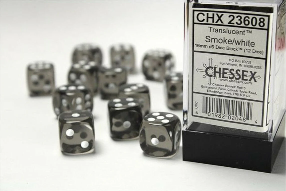 Translucent 16mm D6 Smoke/white Dice Block™ (12 dice) - Image 2