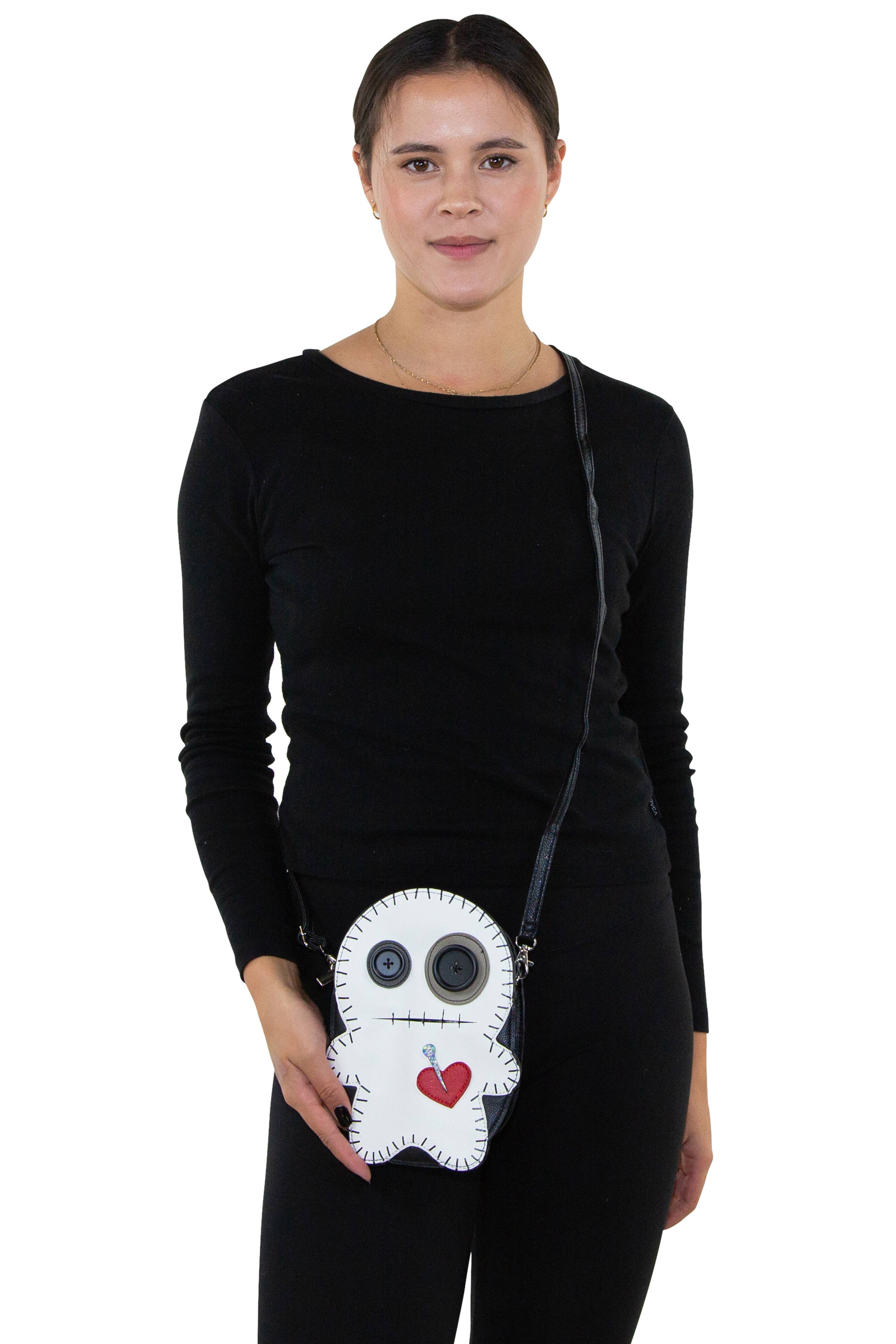 Stitched Voodoo Doll Crossbody Bag: White - Image 6