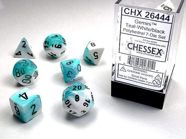 Gemini Teal-White/black Polyhedral 7-Die Set