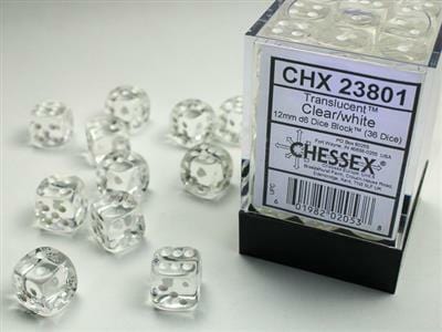 Translucent 12mm D6 Clear/white Dice Block™ (36 dice) - Image 2