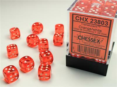 Translucent 12mm D6 Orange/white Dice Block™ (36 dice) - Image 5