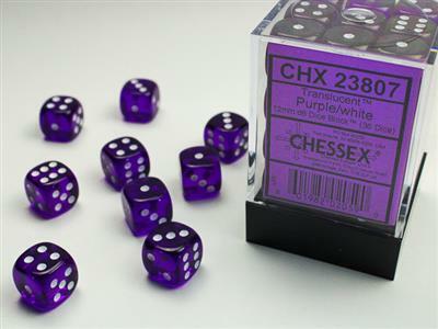 Translucent 12mm D6 Purple/white Dice Block™ (36 dice) - Image 3