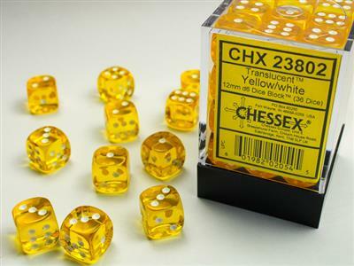 Translucent 12mm D6 Yellow/white Dice Block™ (36 dice)