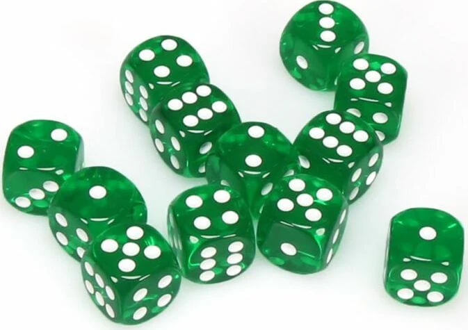 Translucent 16mm D6 Green/white Dice Block™ (12 dice) - Image 3