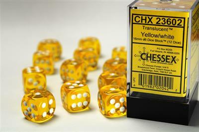 Translucent 16mm D6 Yellow/white Dice Block™ (12 dice)