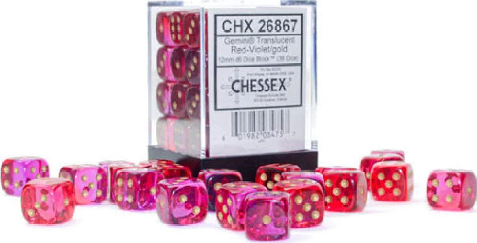 Gemini® 12mm D6 Translucent Red-Violet/gold Dice Block™ (36 dice) - Image 5