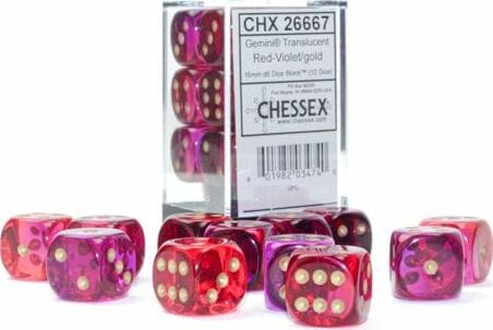 Gemini® 16mm D6 Translucent Red-Violet/gold Dice Block™ (12 dice) - Image 5