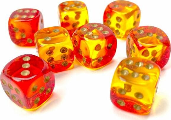 Gemini Translucent Red-Yellow/gold 12mm d6 Dice Block (36 dice) - Image 4