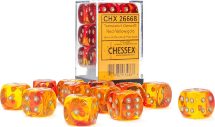 Gemini® 16mm D6 Translucent Red-Yellow/gold Dice Block™ (12 dice) - Image 7