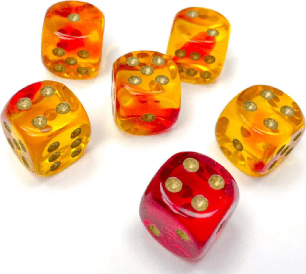 Gemini® 16mm D6 Translucent Red-Yellow/gold Dice Block™ (12 dice) - Image 8