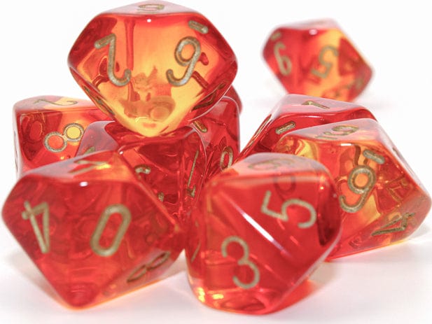 Gemini Translucent Red-Yellow/gold Set of 10 d10s