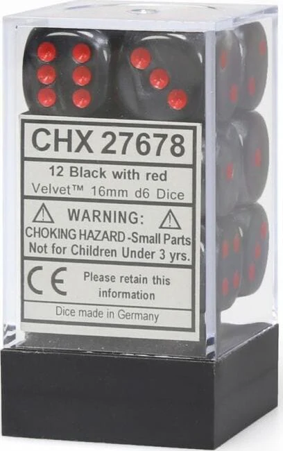 Velvet® 16mm D6 Black/red Dice Block™ (12 dice) - Image 2