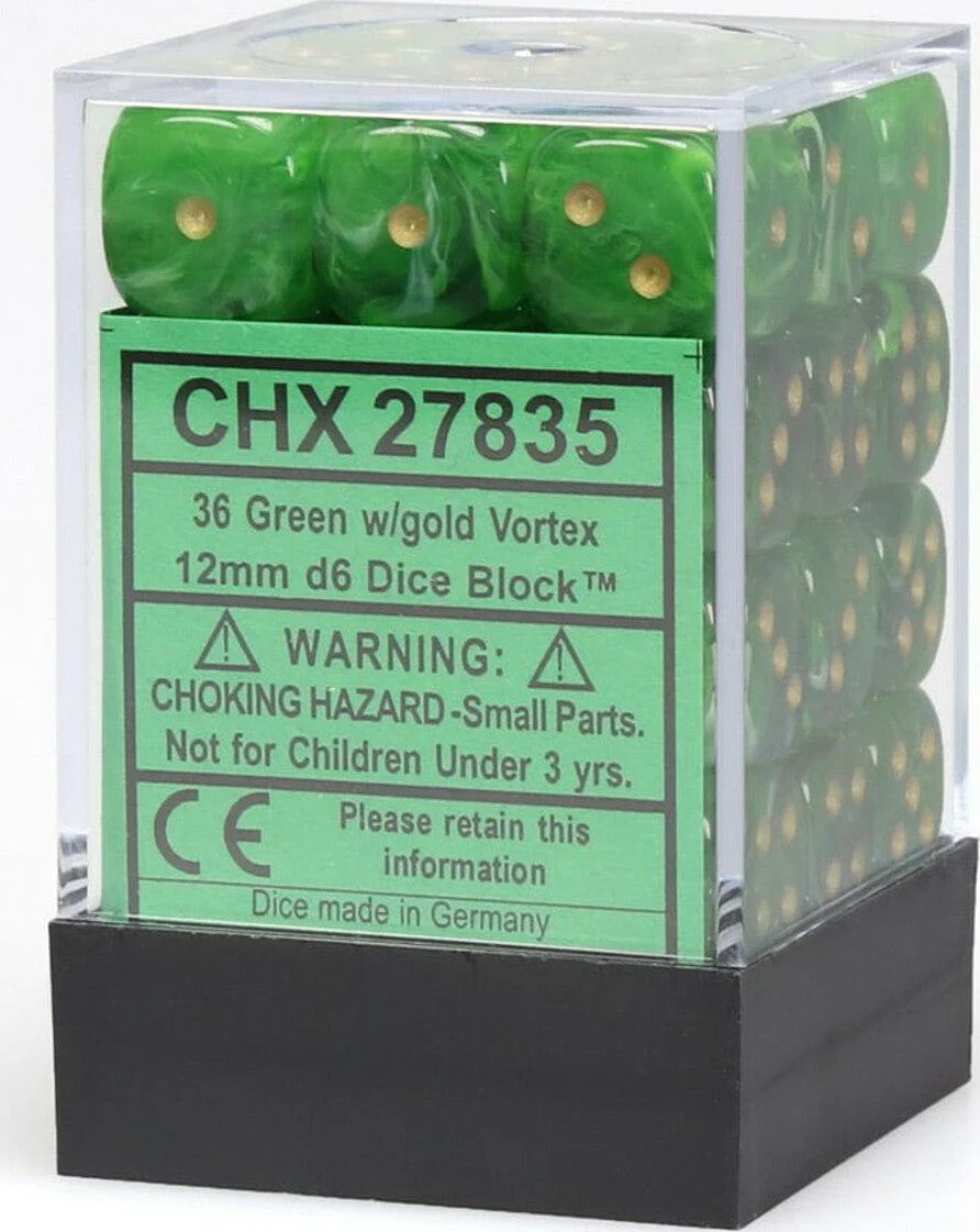 Vortex® 12mm D6 Green/gold Dice Block™ (36 dice) - Image 5