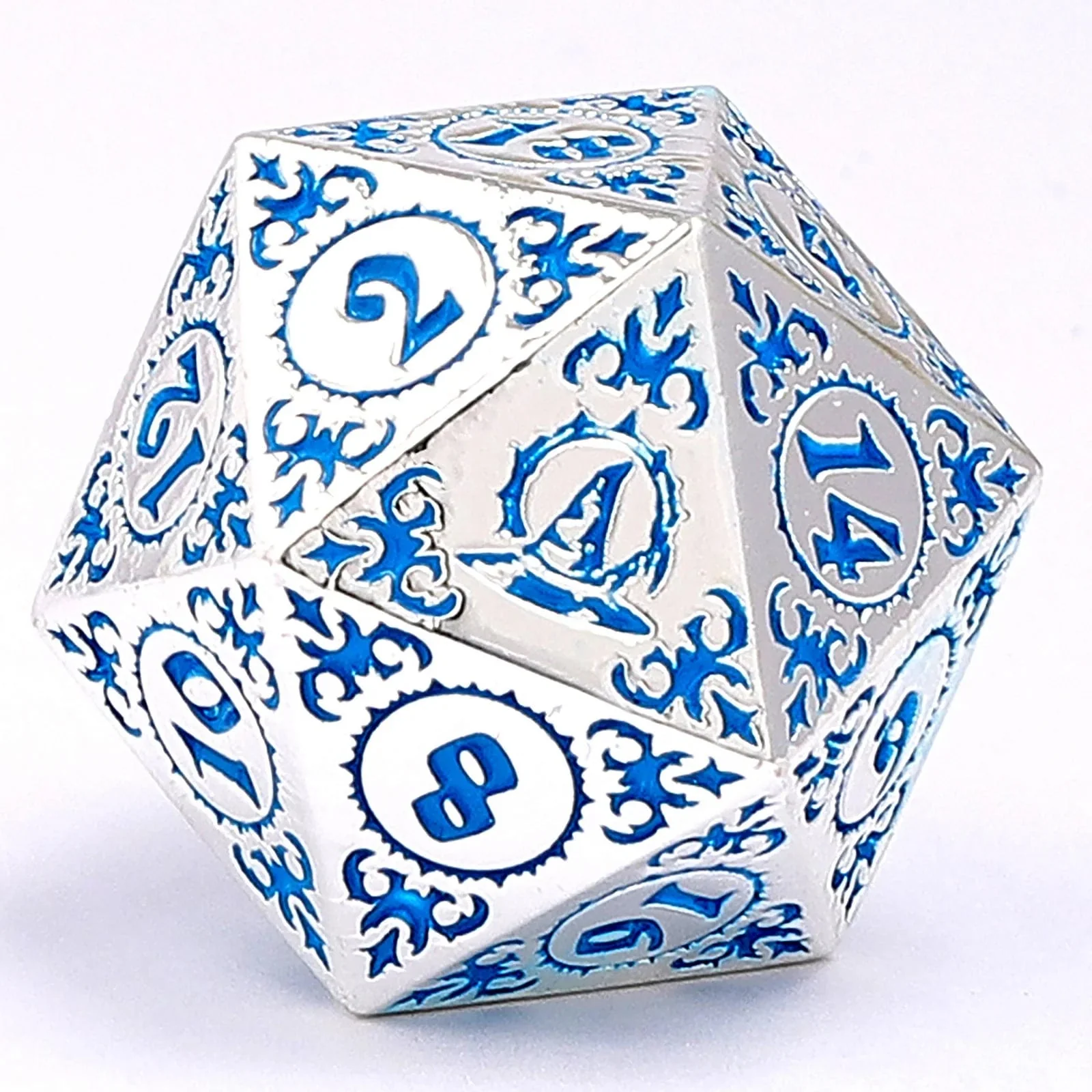 Wizard Solid Metal Polyhedral Dice Set - Silver with Blue - Image 3