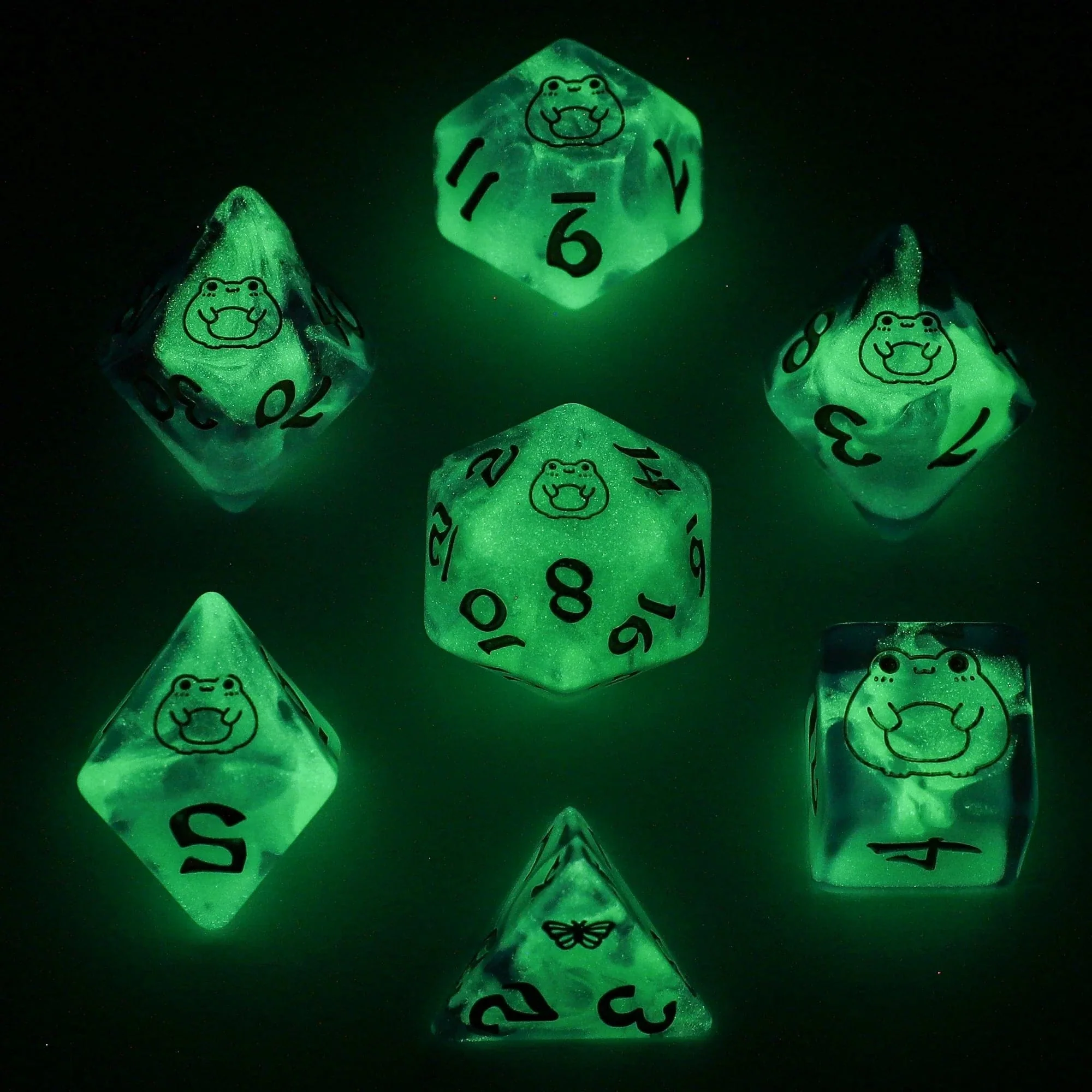 Wyrmforged Rollers - Rounded Resin Polyhedral Dice - Bog Frog Gold - Image 2