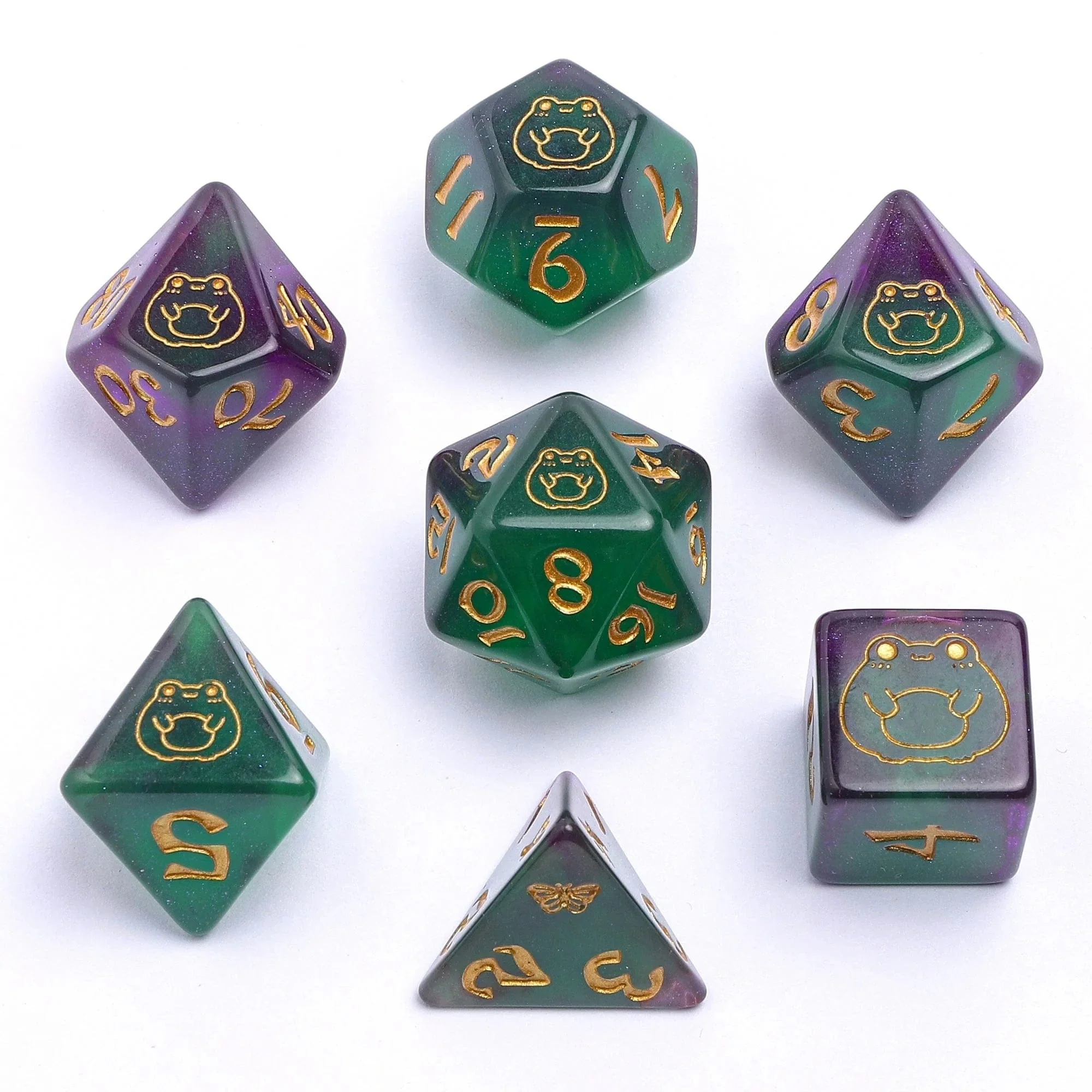 Wyrmforged Rollers - Rounded Resin Polyhedral Dice - Bog Frog Gold - Image 3