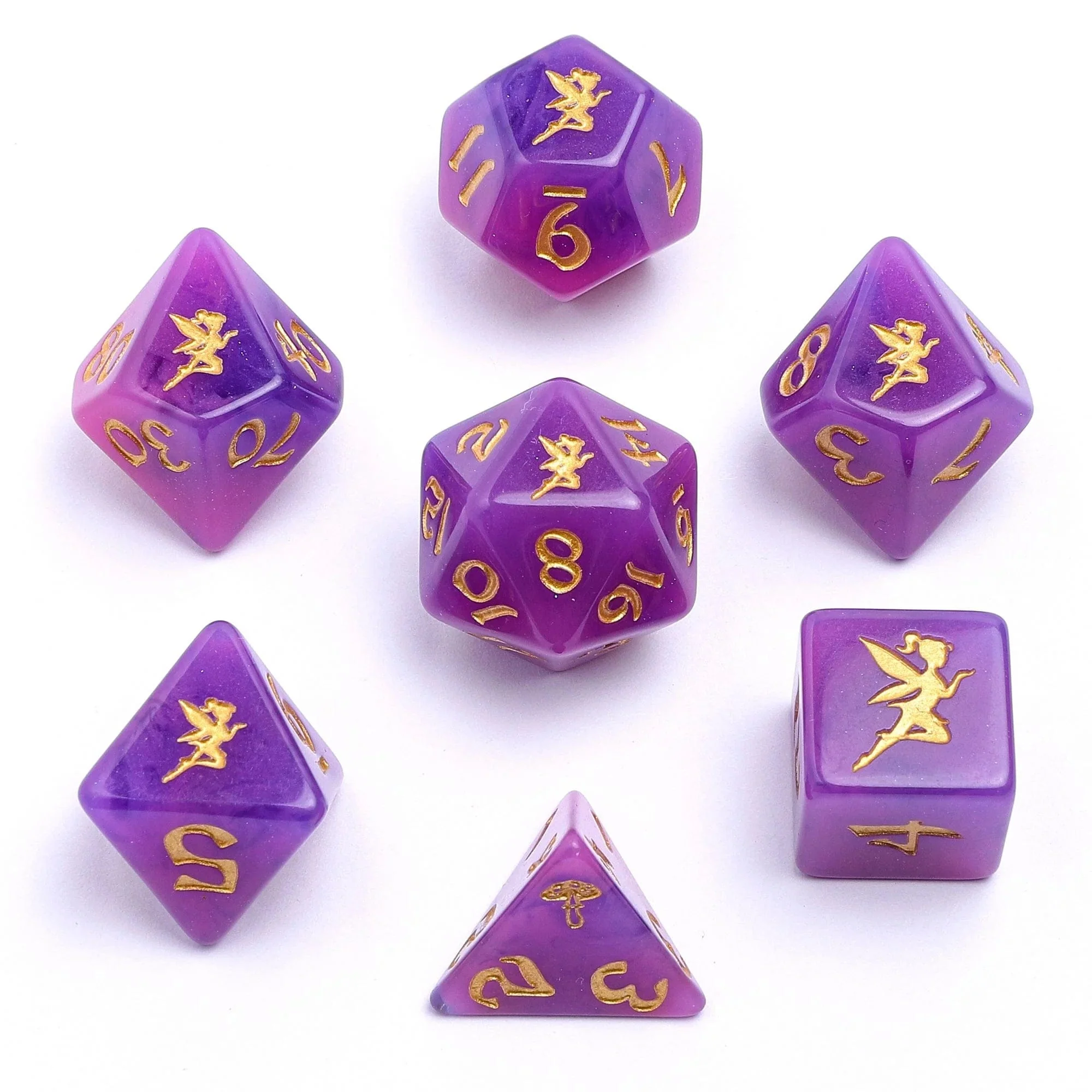 Wyrmforged Rollers - Rounded Resin Polyhedral Dice - Pixie Dust Gold - Image 3